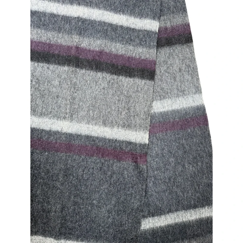 Nordstrom Lambswool Scarf Mens Gray Purple Striped Fringe Winter 78